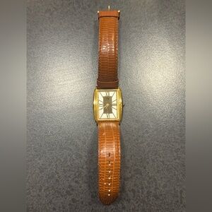 JAZ PARIS Quartz Gold Tone Watch Brown Leather Strap